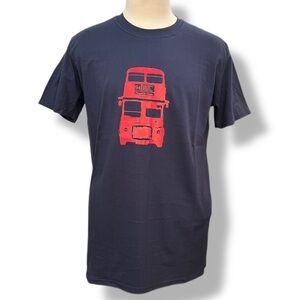 Vintage London Double Decker Bus 94 Picadilly Circus Navy T Shirt Adult LARGE
